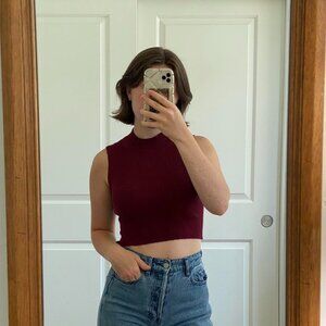Women's Burgundy and Red Crop-top